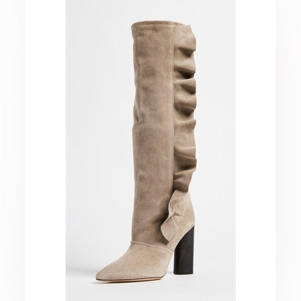 NIB IRO Cidravol Ruffle-Trim Suede Slouchy Knee-High Boots in Taupe $760 size 36 - Picture 2 of 14
